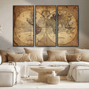 Vintage World Map Wall Art Canvas – Antique Style Push Pin