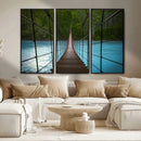 Suspension Bridge Over River Canvas Art | 3-Panel Nature by MyGreatCanvas | Canvas Wall Art Prints | Photo Prints & Wall Decor