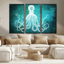 Green Octopus Abstract Wall Art Canvas Print