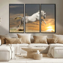 Large Wall Art Canvas Print – White Jumping Horse Sunset