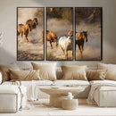 Large Wall Art 5 Horses Running on Sand Canvas Print
