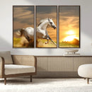 Large Wall Art Galloping White Horse at Sunset Canvas Print