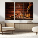 Whiskey and Cigar Wall Art Canvas | 3 Panel Bar Room Decor by MyGreatCanvas | Canvas Wall Art Prints | Photo Prints & Wall Decor