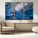 Navy Blue Canvas Art Abstract Print – Elegant Triptych