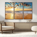 Golden Sunset Beach Print Canvas Wall Art, Giclee Canvas