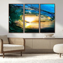 Ocean Wave at Sunset Canvas Art, Large Wall Print of Vibrant