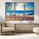 Tropical Beach Sunset Canvas Art, Ocean Waves and Sandy
