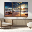 Golden Hour Beach Sunset Canvas Triptych, Ocean Waves and by MyGreatCanvas | Canvas Wall Art Prints | Photo Prints & Wall Decor