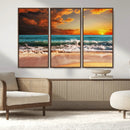 Golden Sunset Beach Canvas Wall Art – Triptych Seascape