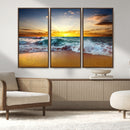 Golden Sunset Ocean Waves Wall Art Canvas Print – Multi