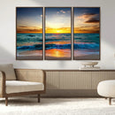 Vibrant Ocean Sunrise Over Golden Beach Waves, Giclee Canvas