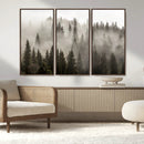 Foggy Mountain Wall Art | 3-Panel Foggy Forest and Mountain