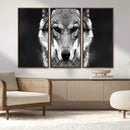 Black and White Wild Wolf Wall Art Canvas Print