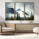 Mountain Mist Canvas Wall Art Print | 3-Panel Foggy Forest