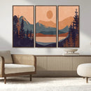 Modern Boho Sunset Canvas Print, Mountain Landscape Triptych