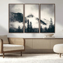 Forest Mountain Print - Black and White Canvas Wall Art with