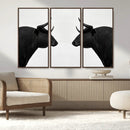 Spanish Bull Art - Framed Black and White Bull Canvas Print