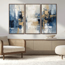Modern Abstract Canvas Wall Art in Blue and Gold Tones |