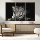 Lion Couple Wall Art Canvas Print – Elegant Black and White