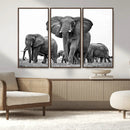 Black White Elephant Family Wall Art Canvas Print