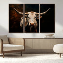 Texas Longhorn Wall Art | 3-Panel Large Texas Longhorn