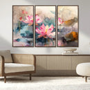 Lotus Flower Wall Art | 3-Panel Giclee Canvas Print of Pink
