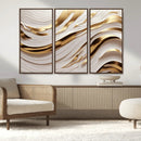 Gold and White Abstract Wave Canvas – Elegant Flowing Design