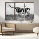 Texas Black White Highland Longhorn Cow Wall Art Canvas by MyGreatCanvas | Canvas Wall Art Prints | Photo Prints & Wall Decor