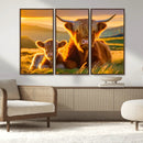 Scottish Cow and Baby Cow Canvas Wall Art Animal Print