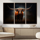 Abstract Texas Longhorn Wall Art Print | 3-Panel Large Texas