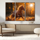 Running Horse Sunset Forest Wall Art Canvas Print