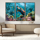 Sea Turtle and Coral Reef Triptych Wall Art – Vibrant