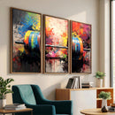 Weightlifting Barbell Art Triptych, Bold Abstract Fitness