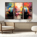 Weightlifting Barbell Art Triptych, Bold Abstract Fitness