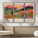 Yayoi Kusama Landscape Canvas Print, Vibrant Floral Mountain Art Print, Framed Botanical Wall Art -