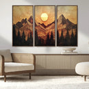 Wood Style Abstract Mountain Sunset Canvas Wall Art Print -