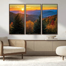 Golden Sunset Over Mountain Forest Canvas Wall Art Print -