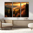 Golden Sunset Over Mountain Forest Canvas Wall Art Print -