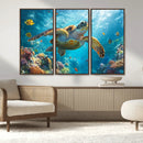 Sea Turtle Underwater Canvas Wall Art Print - Vibrant Ocean