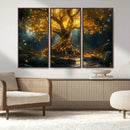 Golden Tree of Life Canvas Wall Art Print - Majestic Glowing