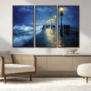 Storm Ocean Pier Canvas Wall Art Print - Large Moody Night by MyGreatCanvas | Canvas Wall Art Prints | Photo Prints & Wall Decor