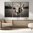 Texas Longhorn Cow Canvas Wall Art Print - Large Rustic