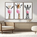 Bubblegum Animals Canvas Wall Art - Playful Giraffe and
