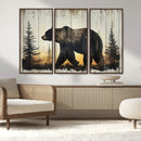 Vintage Bear Wall Art Canvas Print for Farmhouse - Mountain