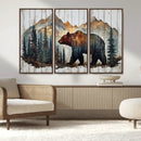 Rustic Grizzly 399 Bear and Mountain Wood Canvas Wall Art -