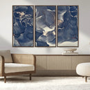 Large Abstract Blue and Gold Canvas Wall Art Fluid Ink