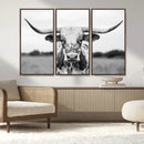 Highland Cow Wall Art Canvas Print – Black and White Western