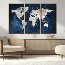 Vintage World Map Canvas Wall Art - Framed Map Print for
