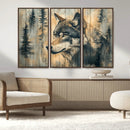 Wood Style Rustic Wolf Wall Art Canvas Print, Vintage