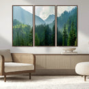 Misty Forest Mountain Wall Art Canvas Print – Framed Serene